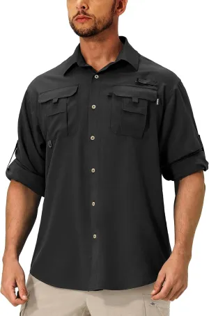 Men's Sun Protection Fishing Shirts Lightweight Long Sleeve UPF 50  Travel Work Hiking Shirts with Pockets