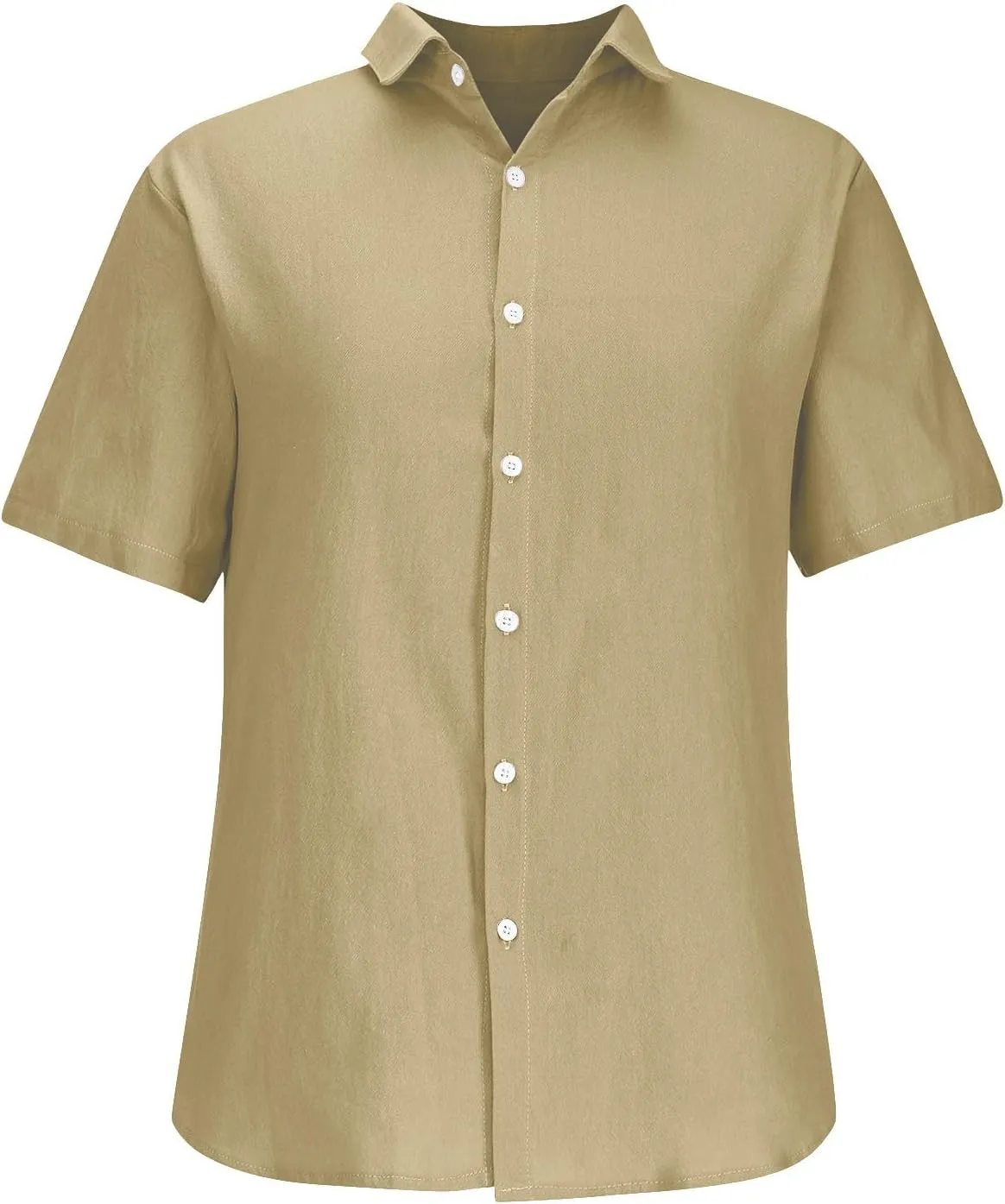 Mens's Cotton Linen Lightweight Lapel Shirts Summer Short Sleeve Solid Button Down Shirt Casual Fashion Tropical Tops