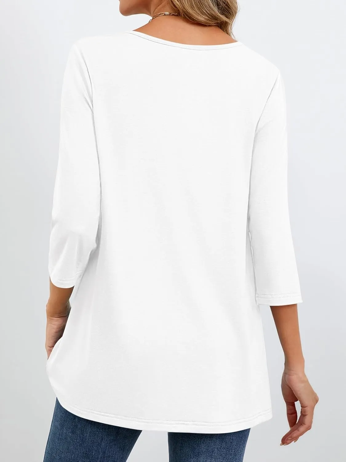 MEROKEETY 3/4 Length Sleeve Womens Tops Summer Casual Pleated Tunic Tops Loose Fit Shirts Blouses