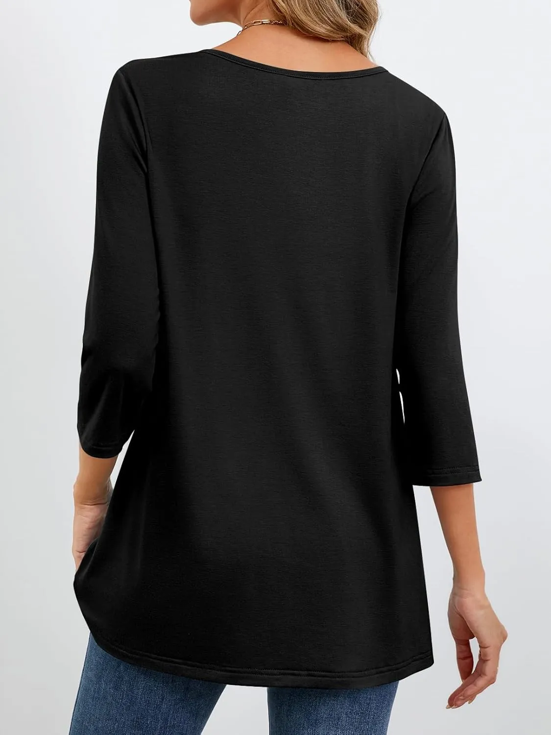 MEROKEETY 3/4 Length Sleeve Womens Tops Summer Casual Pleated Tunic Tops Loose Fit Shirts Blouses