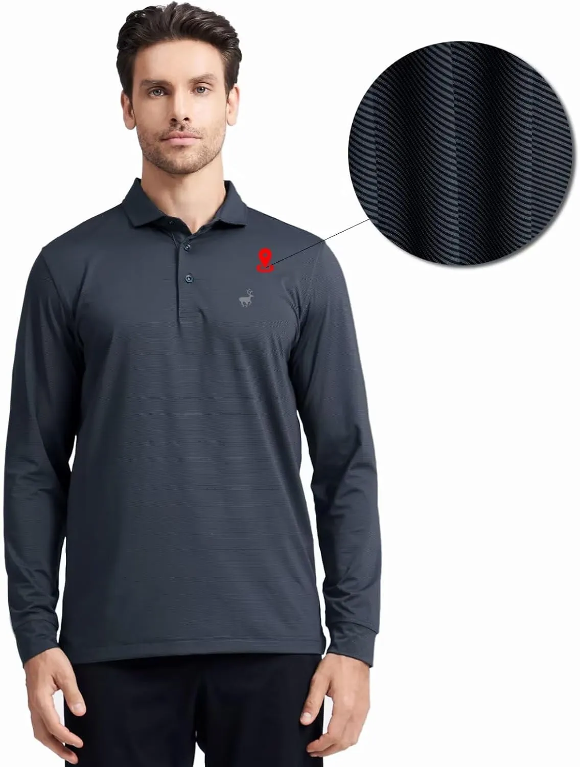MICHEL ROUEN Golf Shirts for Men Short Sleeve Lightweight Quick Dry Pin Striped Casual Collared Polo Shirts