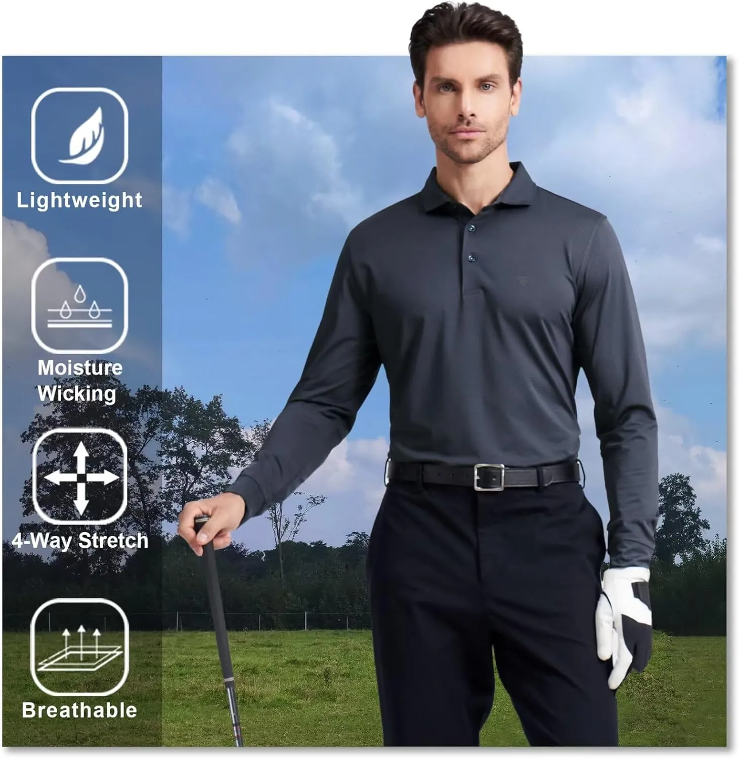 MICHEL ROUEN Golf Shirts for Men Short Sleeve Lightweight Quick Dry Pin Striped Casual Collared Polo Shirts