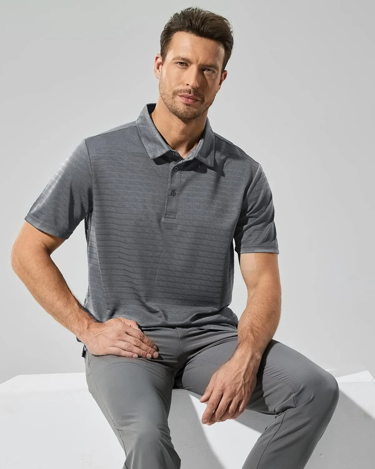 MIER Men's Quick Dry Golf Polo Shirts Short Sleeve Lightweight Casual Shirts Soft Polyester Collared Shirt