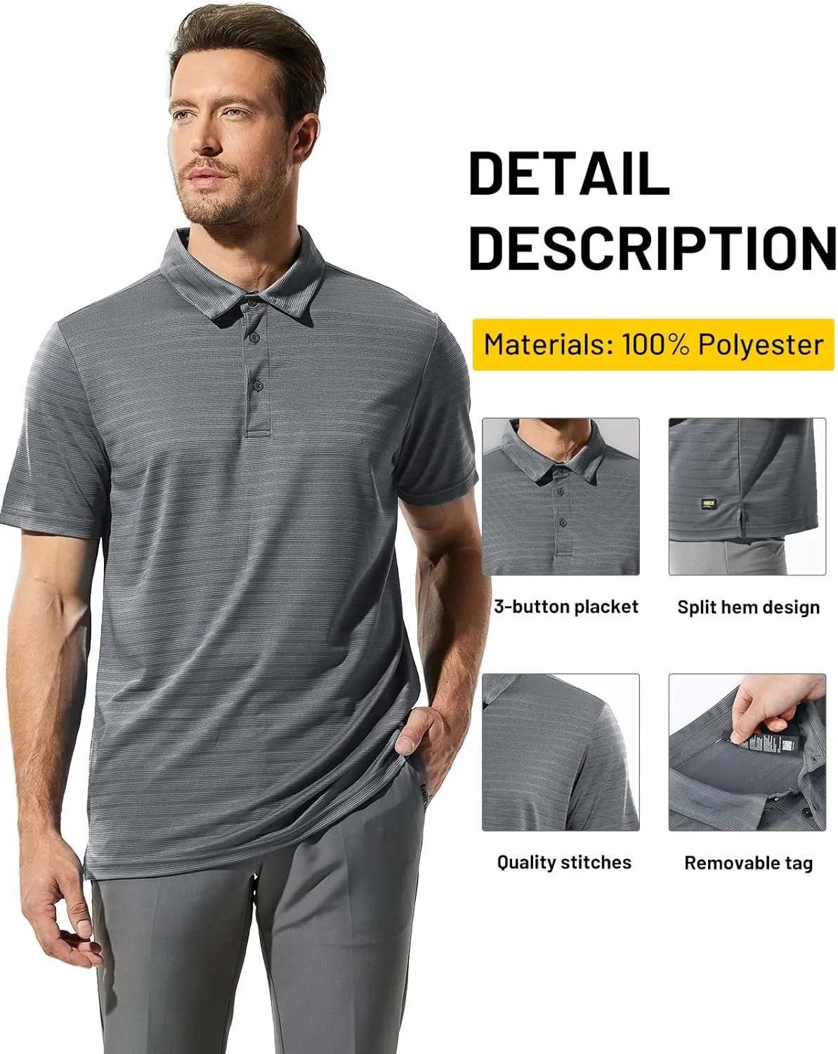 MIER Men's Quick Dry Golf Polo Shirts Short Sleeve Lightweight Casual Shirts Soft Polyester Collared Shirt