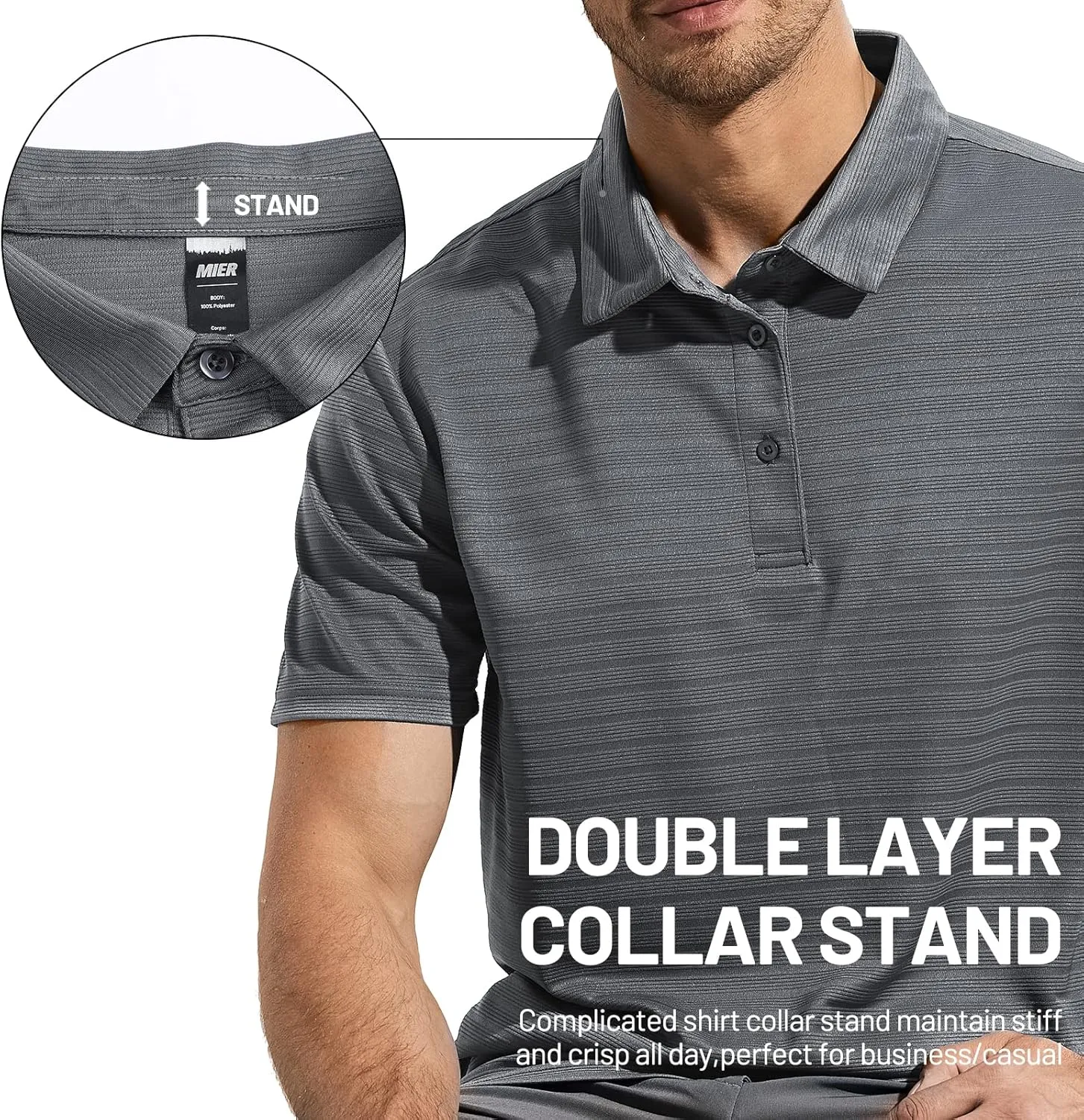 MIER Men's Quick Dry Golf Polo Shirts Short Sleeve Lightweight Casual Shirts Soft Polyester Collared Shirt