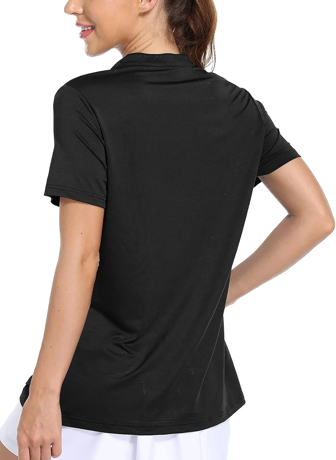 MIER Women's Golf Polo Shirts Collarless Short Sleeve Tennis Running T-Shirts V-Neck Cooling Summer Tee
