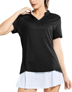 MIER Women's Golf Polo Shirts Collarless Short Sleeve Tennis Running T-Shirts V-Neck Cooling Summer Tee
