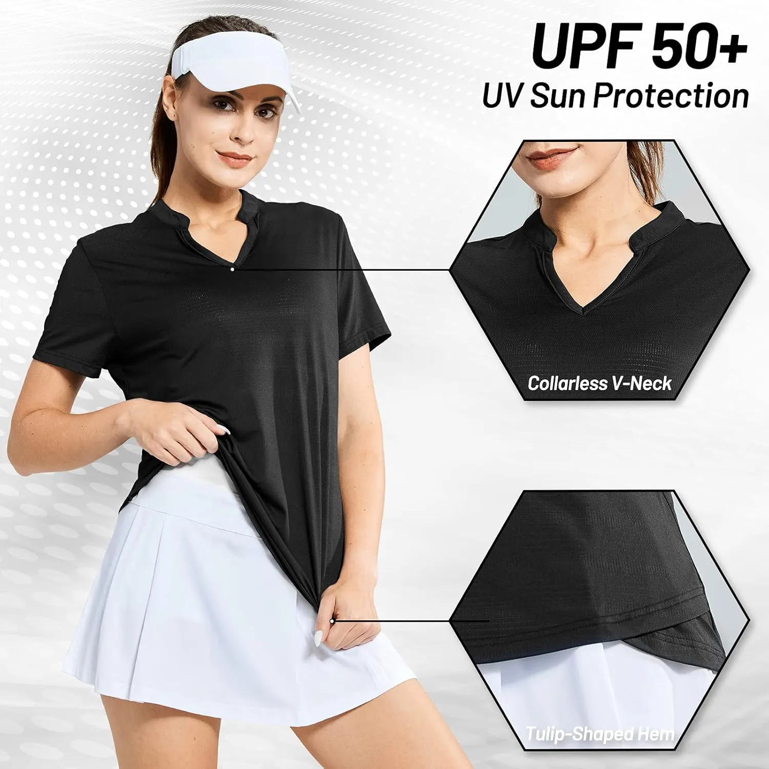 MIER Women's Golf Polo Shirts Collarless Short Sleeve Tennis Running T-Shirts V-Neck Cooling Summer Tee