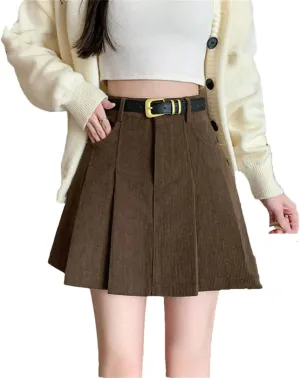 Mini Pleated Skirt Women Fashion Streetwear A-Line Skater Skirts with Belt