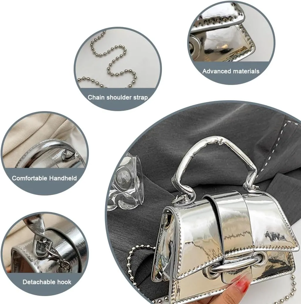 Mini Silver Purse for Women Metallic Evening Bag Hobo Bags Clutch Purse Y2k Sparkly Gold Bag Crossbody Purses Handbag