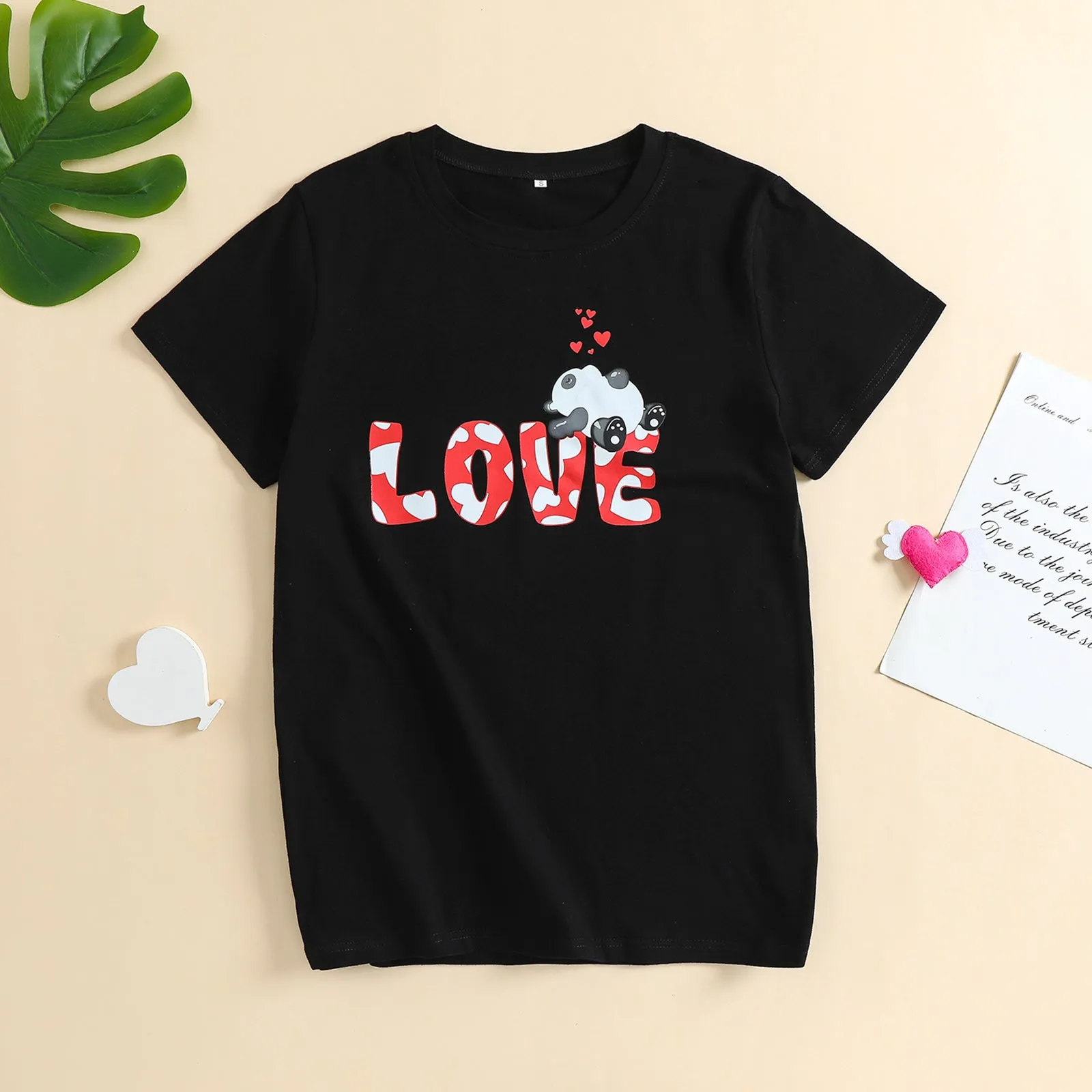 Mommy and Me Creative Cartoon Bear Letter Printing Short Sleeve