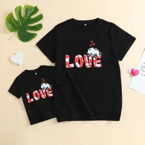 Mommy and Me Creative Cartoon Bear Letter Printing Short Sleeve