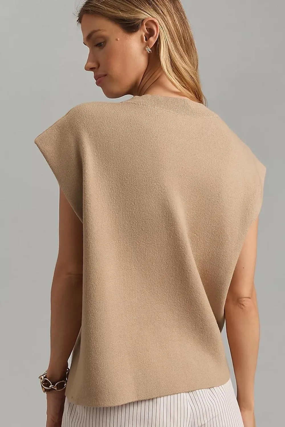 Moreone Womens Sweater Vest Cap Sleeve Crew Neck Sleeveless Casual Ribbed Knit Cropped Pullover Tank Tops
