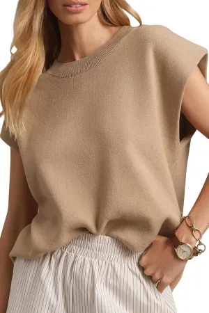 Moreone Womens Sweater Vest Cap Sleeve Crew Neck Sleeveless Casual Ribbed Knit Cropped Pullover Tank Tops