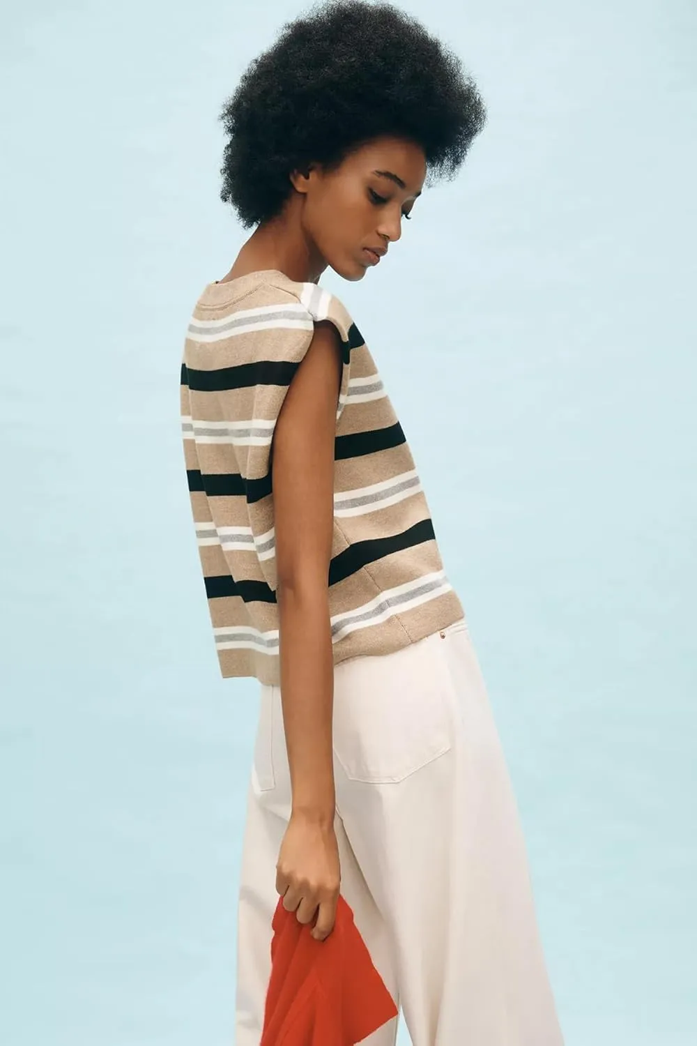 Moreone Womens Sweater Vest Cap Sleeve Crew Neck Sleeveless Casual Ribbed Knit Cropped Pullover Tank Tops