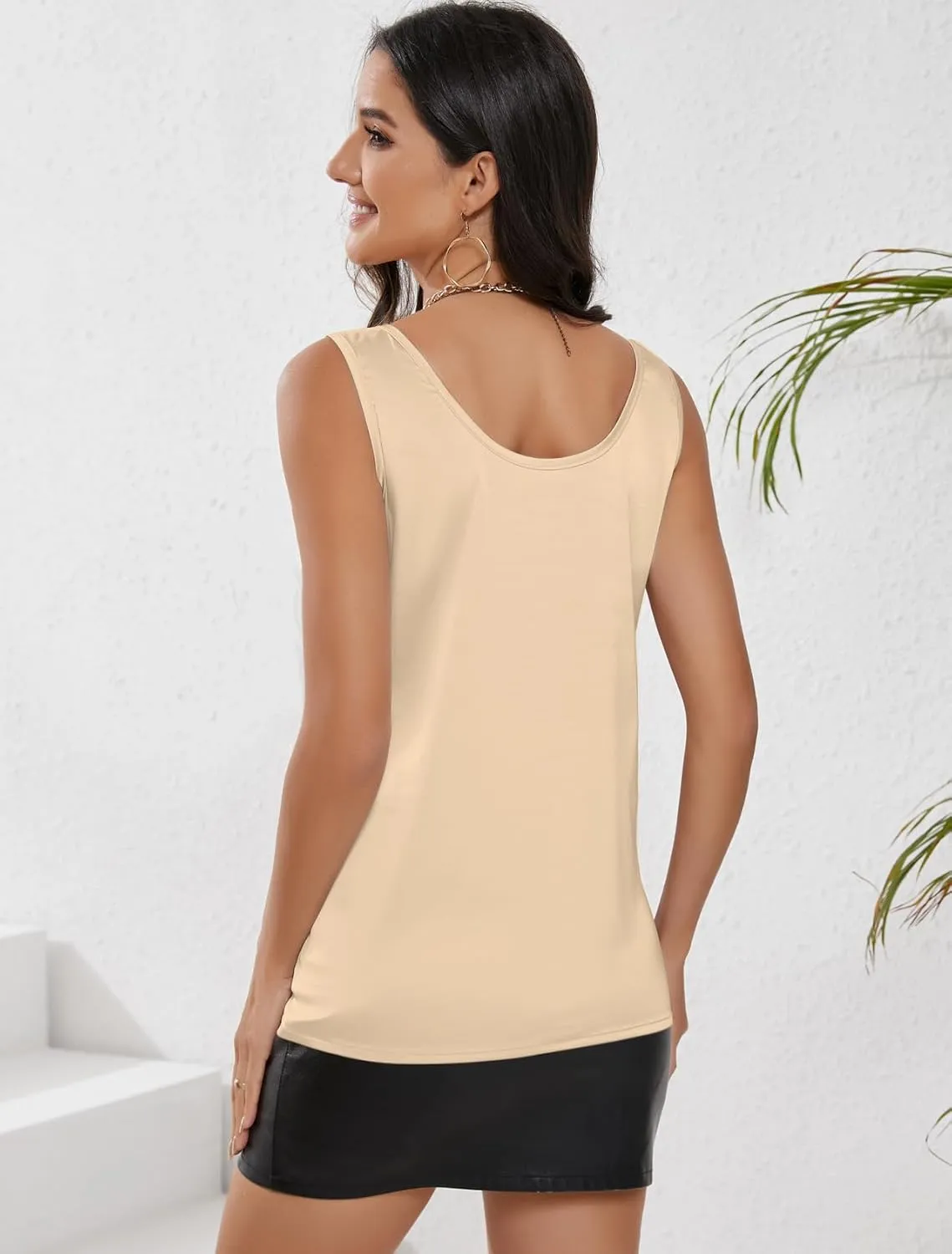 MOYEE Satin Tank Tops for Women Scoop Neck Sleeveless Silky Camisole Top Basic Summer Cami Blouses
