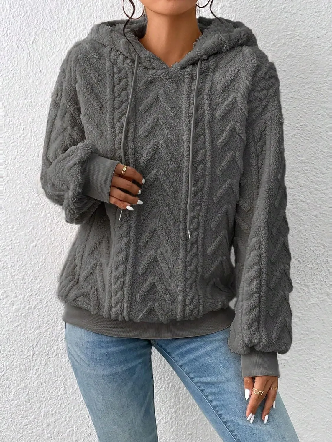Narecte Sherpa Hoodies for Women Fluffy Hooded Sweatshirt Pullover Hoodie with Pattern Women's Winter Warm Fleece Sweaters
