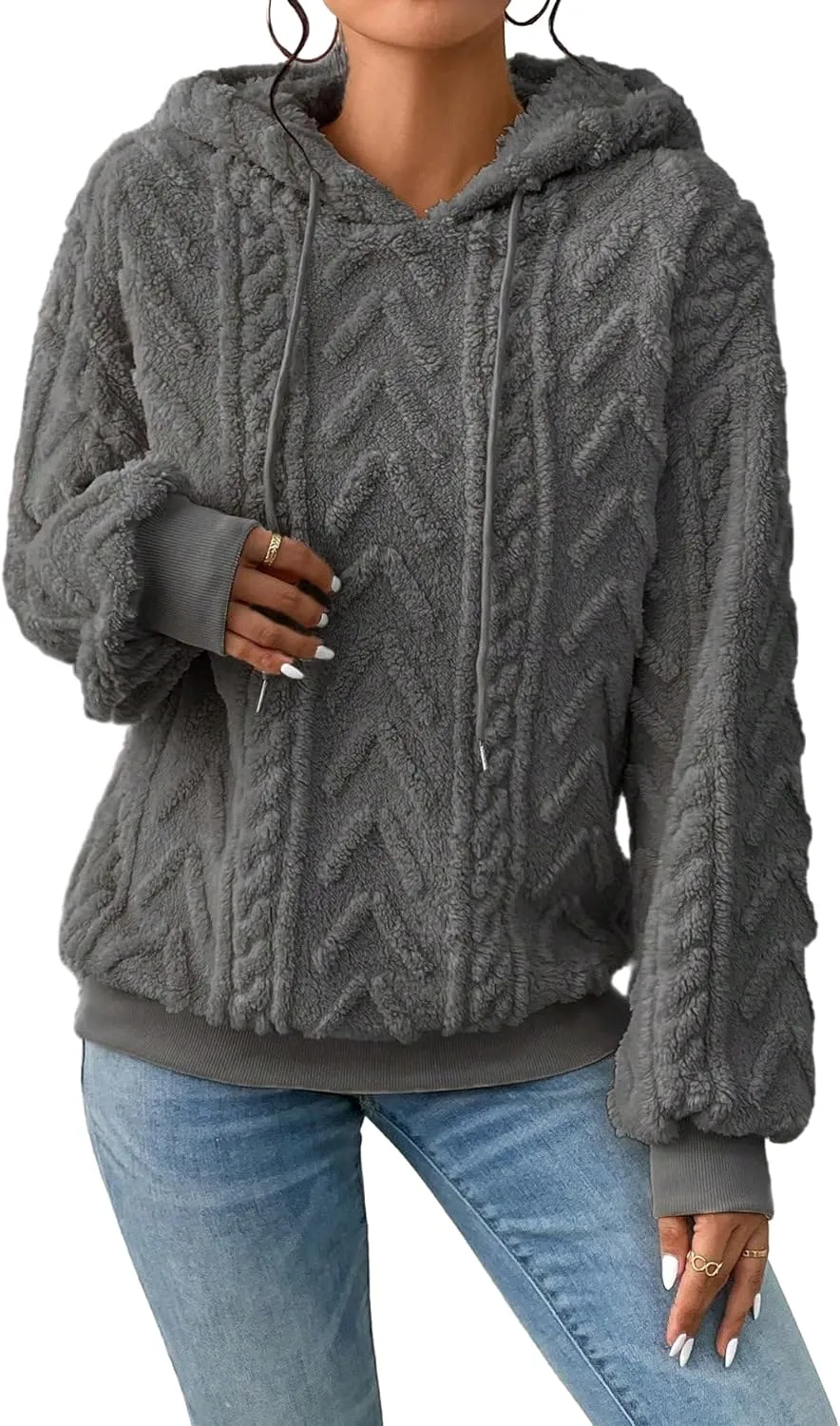 Narecte Sherpa Hoodies for Women Fluffy Hooded Sweatshirt Pullover Hoodie with Pattern Women's Winter Warm Fleece Sweaters
