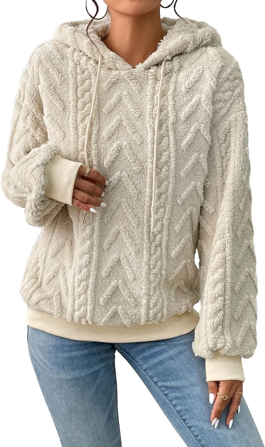 Narecte Sherpa Hoodies for Women Fluffy Hooded Sweatshirt Pullover Hoodie with Pattern Women's Winter Warm Fleece Sweaters