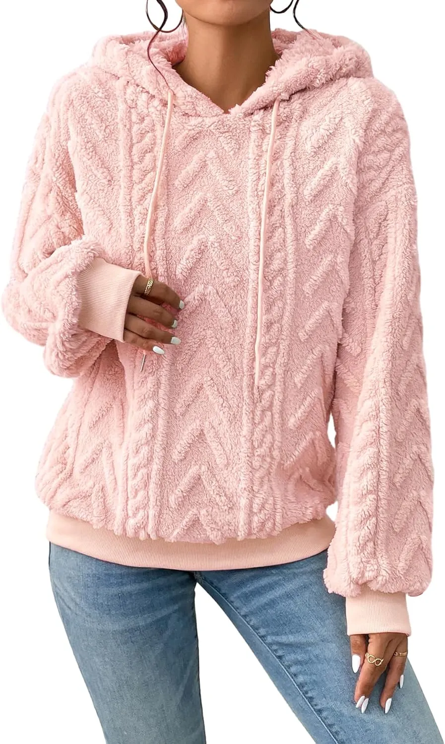 Narecte Sherpa Hoodies for Women Fluffy Hooded Sweatshirt Pullover Hoodie with Pattern Women's Winter Warm Fleece Sweaters