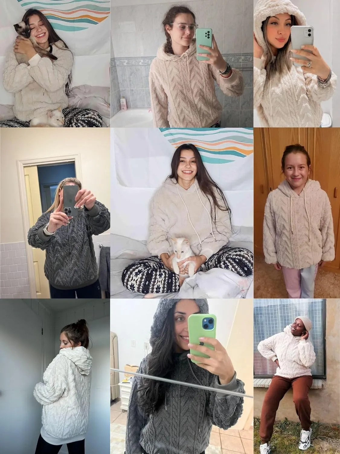Narecte Sherpa Hoodies for Women Fluffy Hooded Sweatshirt Pullover Hoodie with Pattern Women's Winter Warm Fleece Sweaters