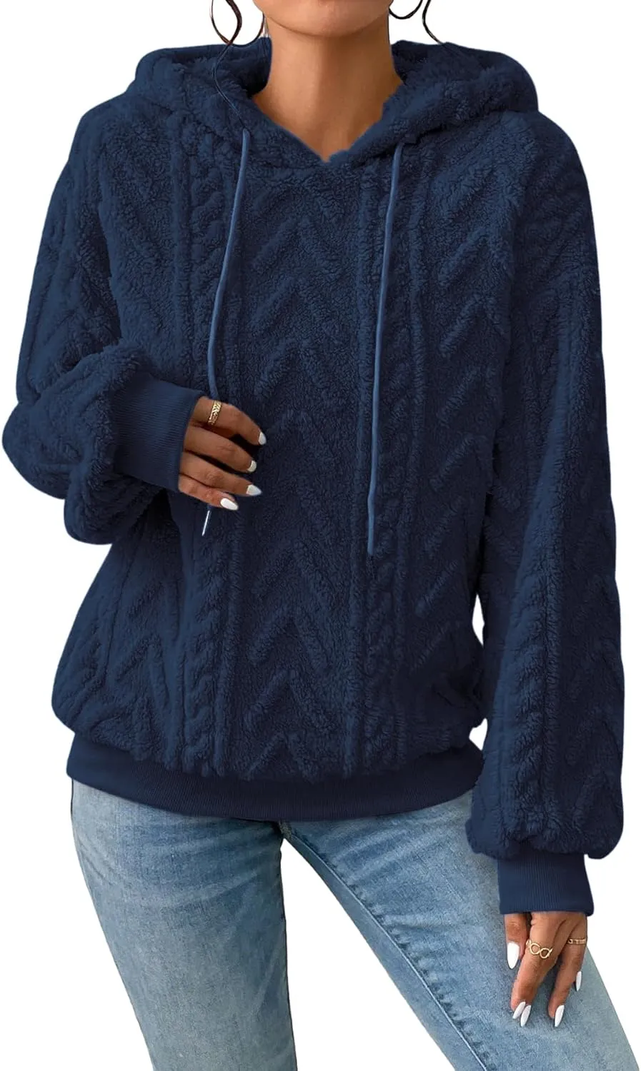 Narecte Sherpa Hoodies for Women Fluffy Hooded Sweatshirt Pullover Hoodie with Pattern Women's Winter Warm Fleece Sweaters