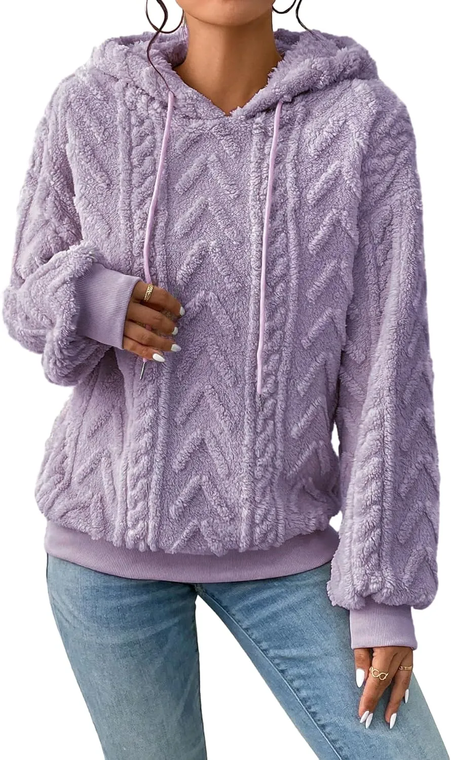 Narecte Sherpa Hoodies for Women Fluffy Hooded Sweatshirt Pullover Hoodie with Pattern Women's Winter Warm Fleece Sweaters