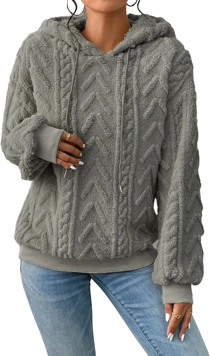 Narecte Sherpa Hoodies for Women Fluffy Hooded Sweatshirt Pullover Hoodie with Pattern Women's Winter Warm Fleece Sweaters
