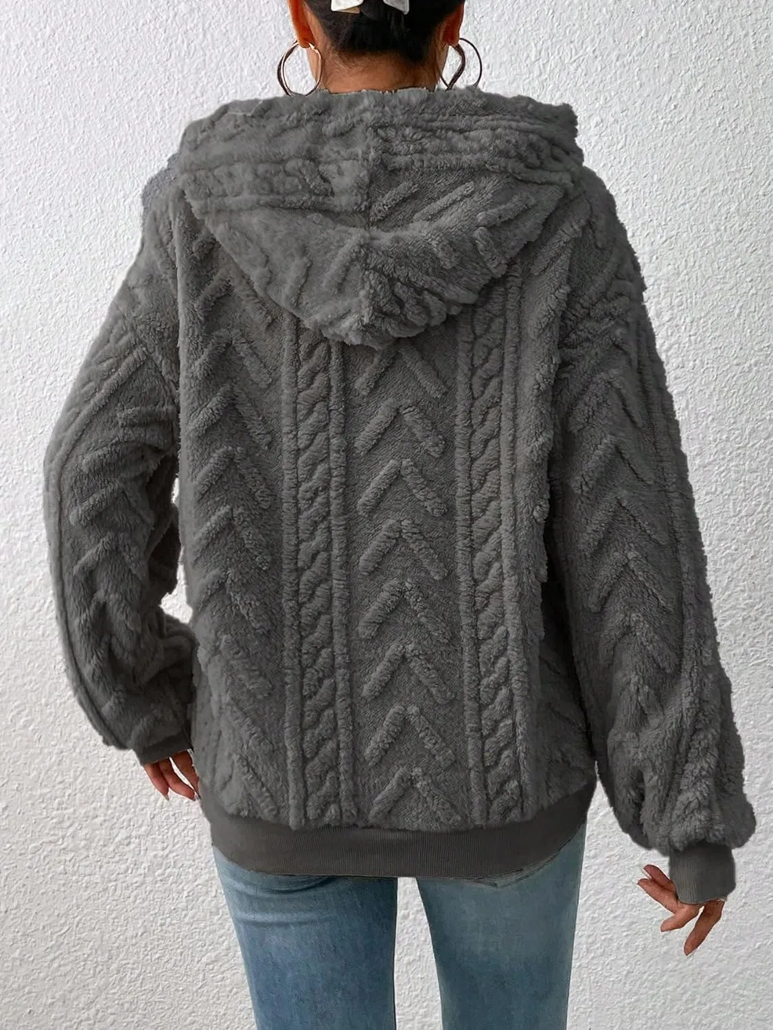 Narecte Sherpa Hoodies for Women Fluffy Hooded Sweatshirt Pullover Hoodie with Pattern Women's Winter Warm Fleece Sweaters