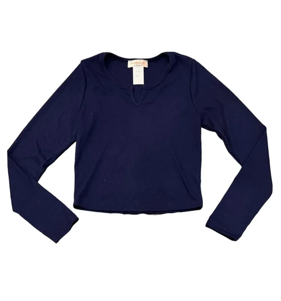Navy Notch Neck Ribbed Top | Tweenstyle by Stoopher