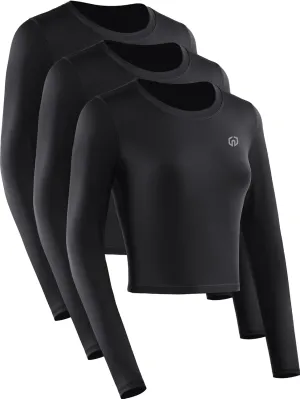 NELEUS Women's Running Workout Athletic Crop Shirts Pack of 3