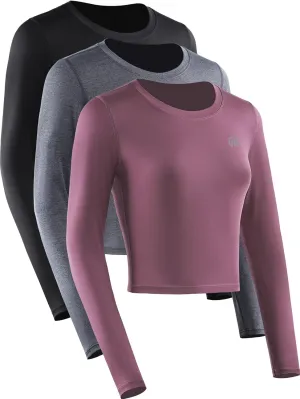 NELEUS Women's Running Workout Athletic Crop Shirts Pack of 3