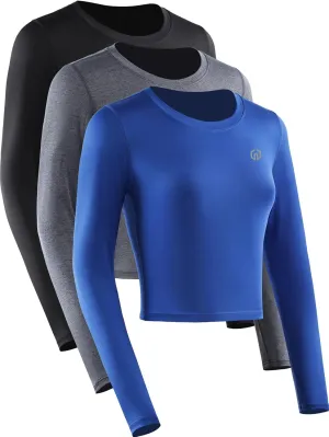NELEUS Women's Running Workout Athletic Crop Shirts Pack of 3