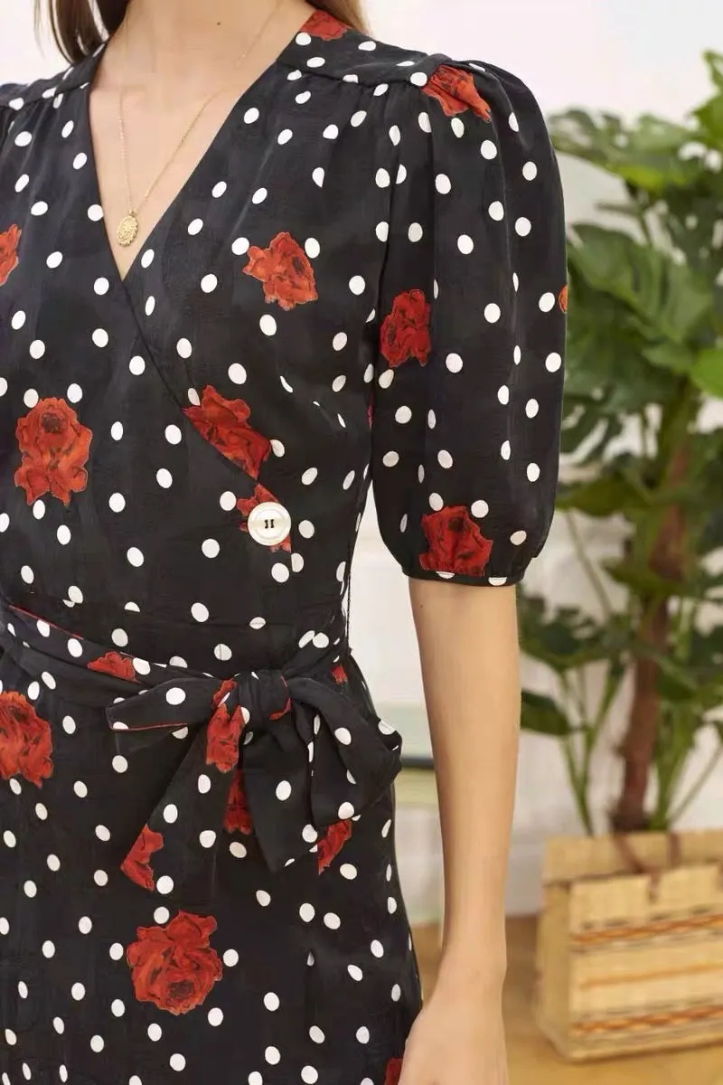 Nonothing | Women's v neck wrap midi dress in rose print