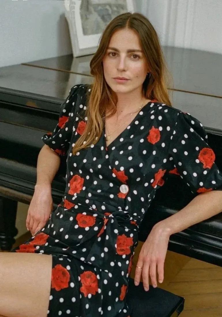 Nonothing | Women's v neck wrap midi dress in rose print