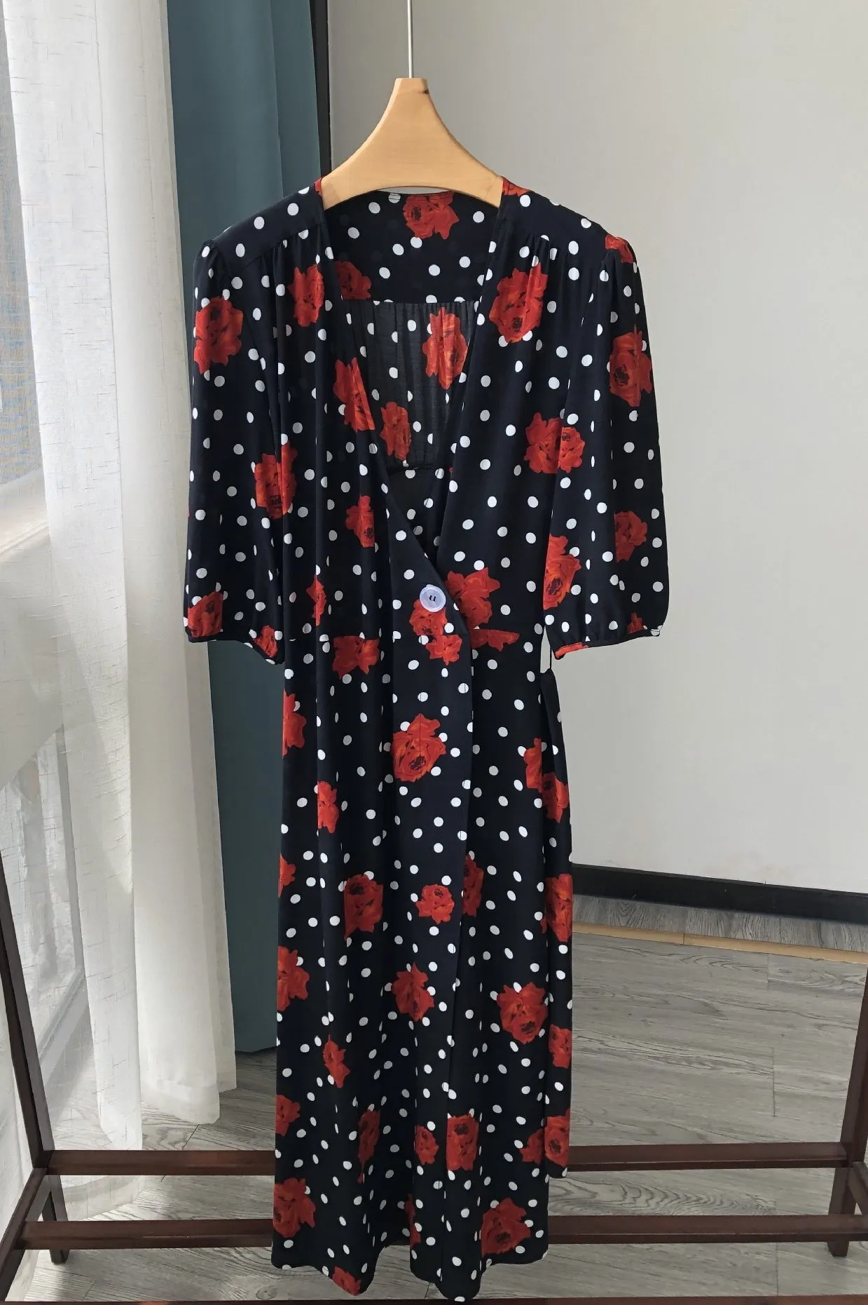Nonothing | Women's v neck wrap midi dress in rose print