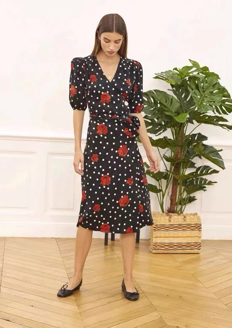 Nonothing | Women's v neck wrap midi dress in rose print