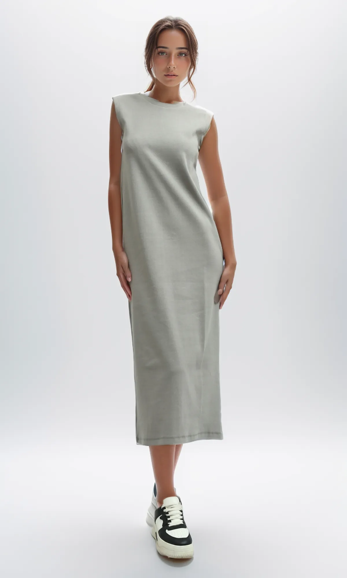 O198528 Solid Sleeveless Feminine Maxi Dress