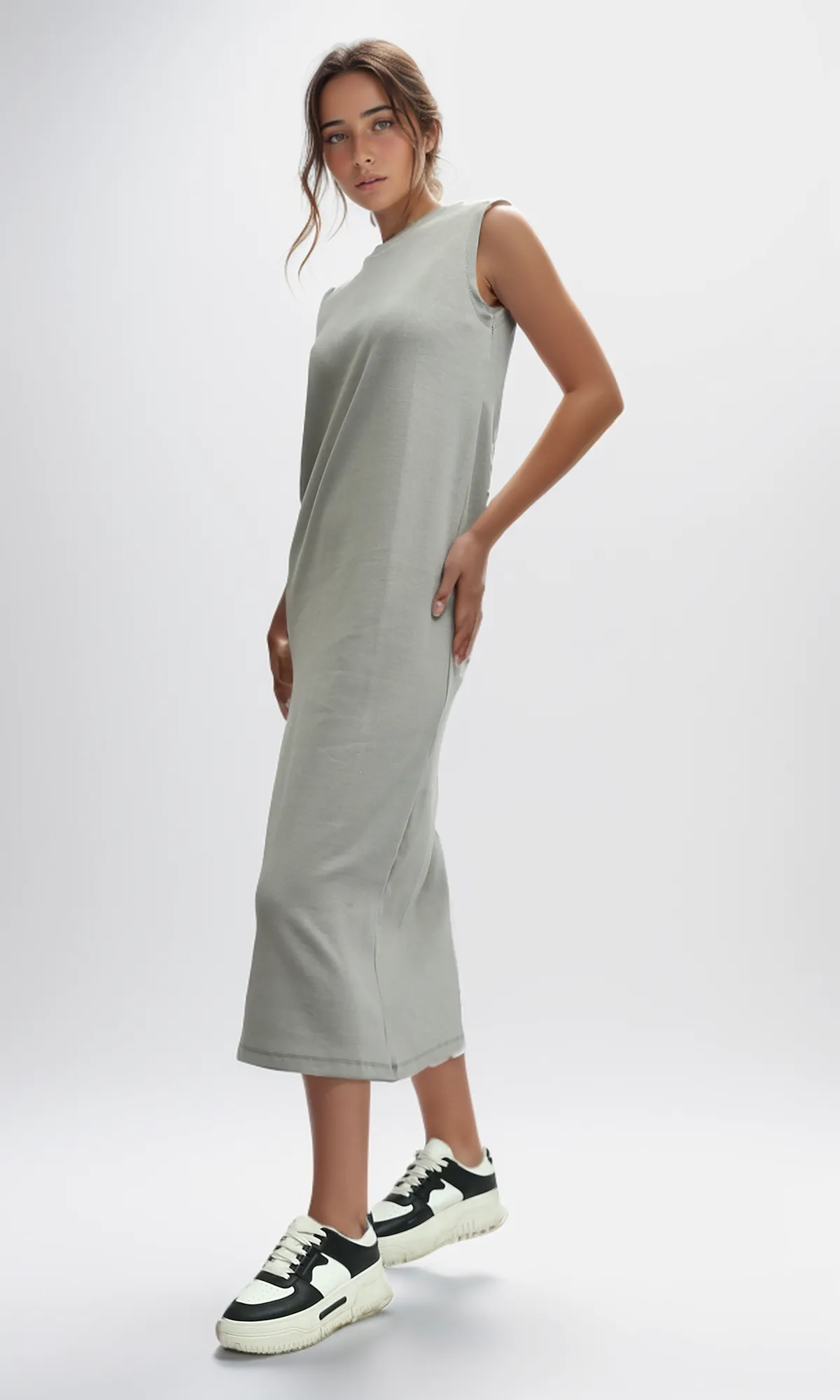 O198528 Solid Sleeveless Feminine Maxi Dress