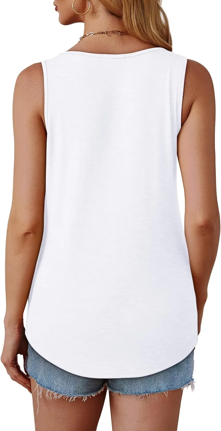 OFEEFAN Tank Top for Women Summer Outfits Sleeveless Blouses Dressy Casual Loose Fit Shirts Scooped Neck Pleated Front