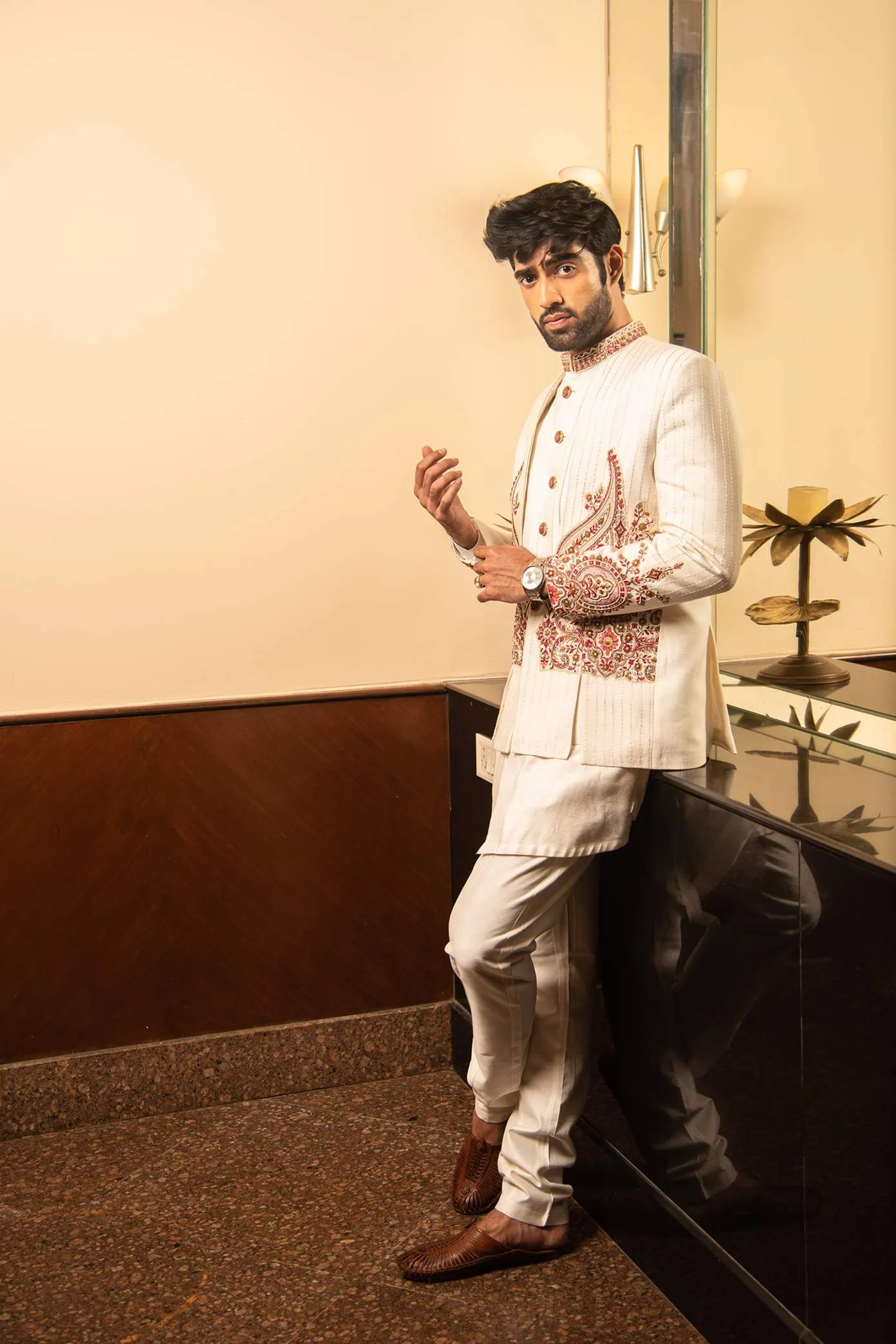 Off White Jodhpuri With Tone On Tone Kurta And Pants