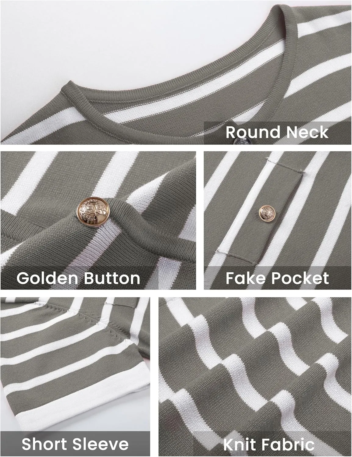 Omoone Womens Striped Cardigan Sweater Short Sleeve Lightweight Summer Button Down Cropped Knit Tops