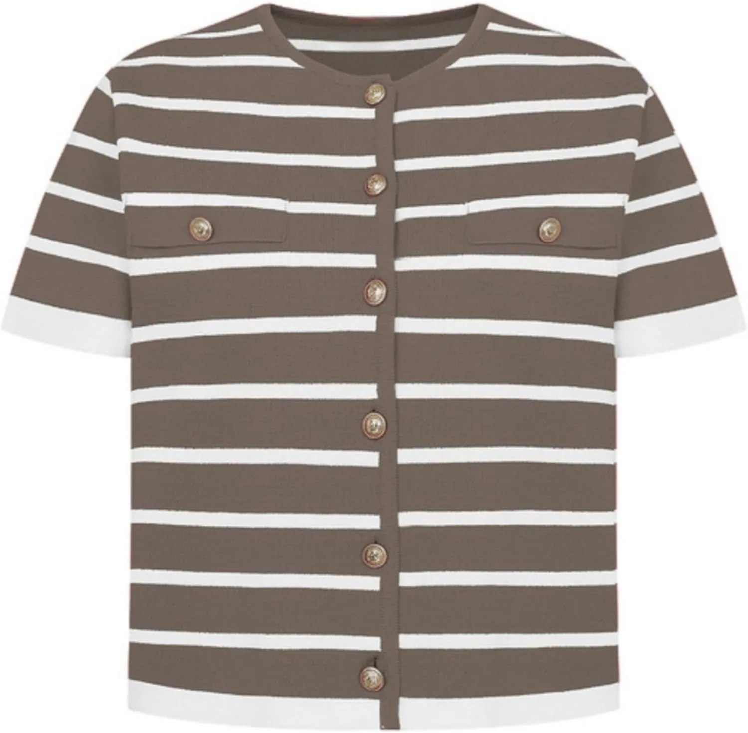 Omoone Womens Striped Cardigan Sweater Short Sleeve Lightweight Summer Button Down Cropped Knit Tops