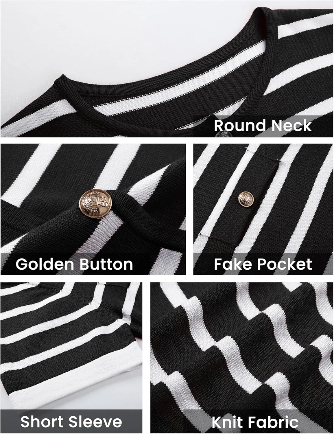 Omoone Womens Striped Cardigan Sweater Short Sleeve Lightweight Summer Button Down Cropped Knit Tops