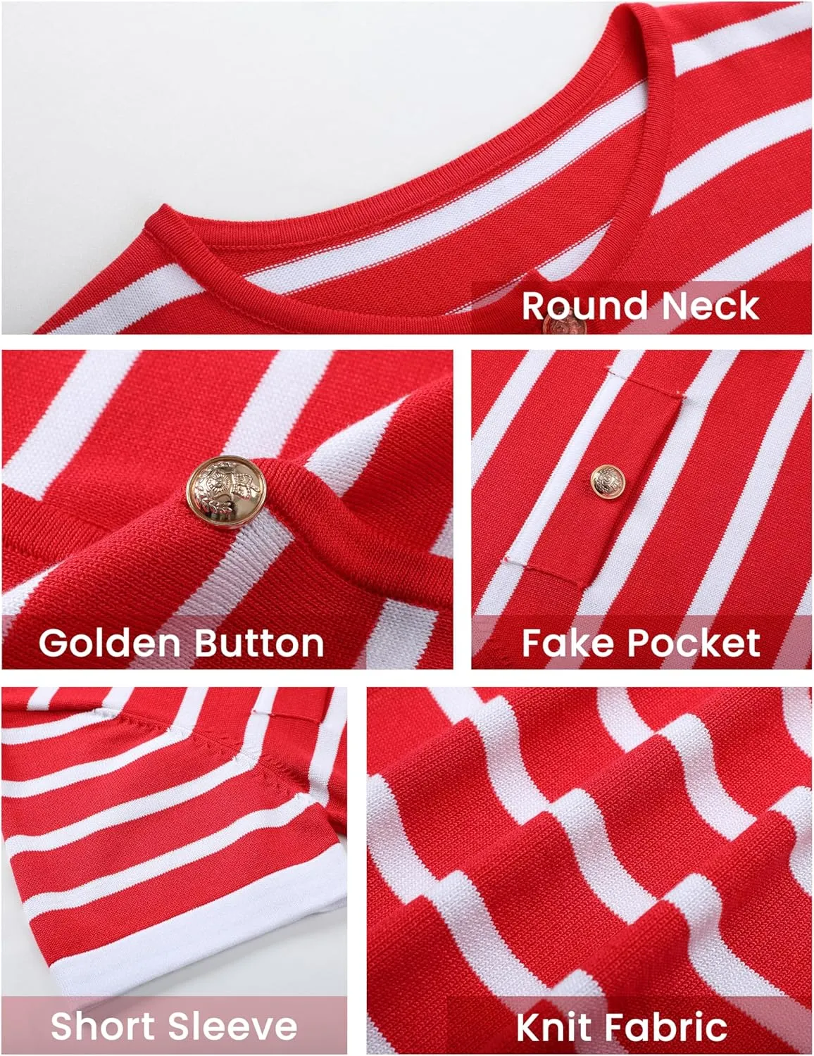 Omoone Womens Striped Cardigan Sweater Short Sleeve Lightweight Summer Button Down Cropped Knit Tops
