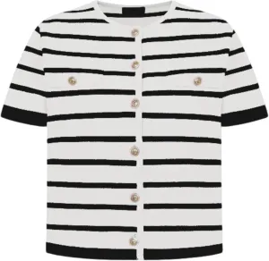 Omoone Womens Striped Cardigan Sweater Short Sleeve Lightweight Summer Button Down Cropped Knit Tops