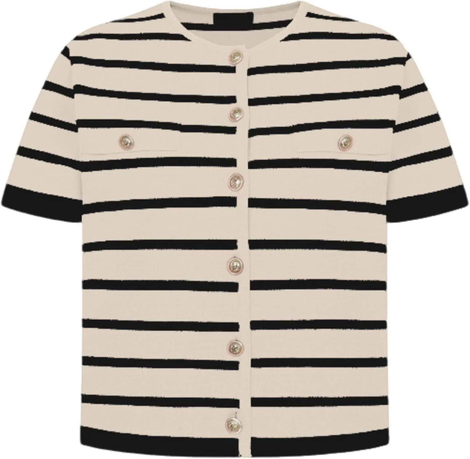 Omoone Womens Striped Cardigan Sweater Short Sleeve Lightweight Summer Button Down Cropped Knit Tops