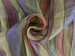Organza silk fabric multi color stripe selvidge to selvidge vertical 44" wide with jute rope [9809]