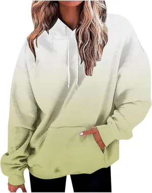 Oversized Hoodies for Women Loose Fit Gradient Pullover Sweatshirt Casual Blouses with Pockets Trendy Preppy Clothes