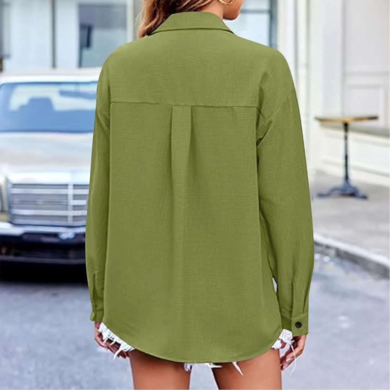 Oversized Tshirts for Women Long Sleeve V Neck Blouses Button Down Plain Shirts Girls Fashion Vacation Beach Tops